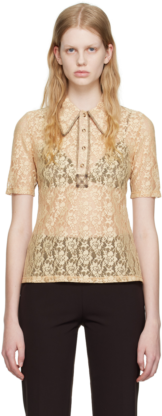 Maiden Name Beige Jess Polo In Nude W/brown Thread