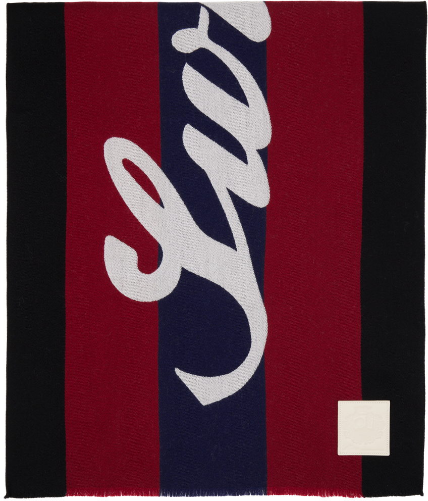 Bally Black & Red Striped Scarf In Red, White, Black