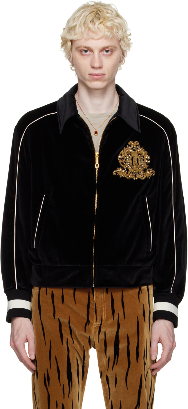 Black Embroidered Bomber Jacket by Bally on Sale
