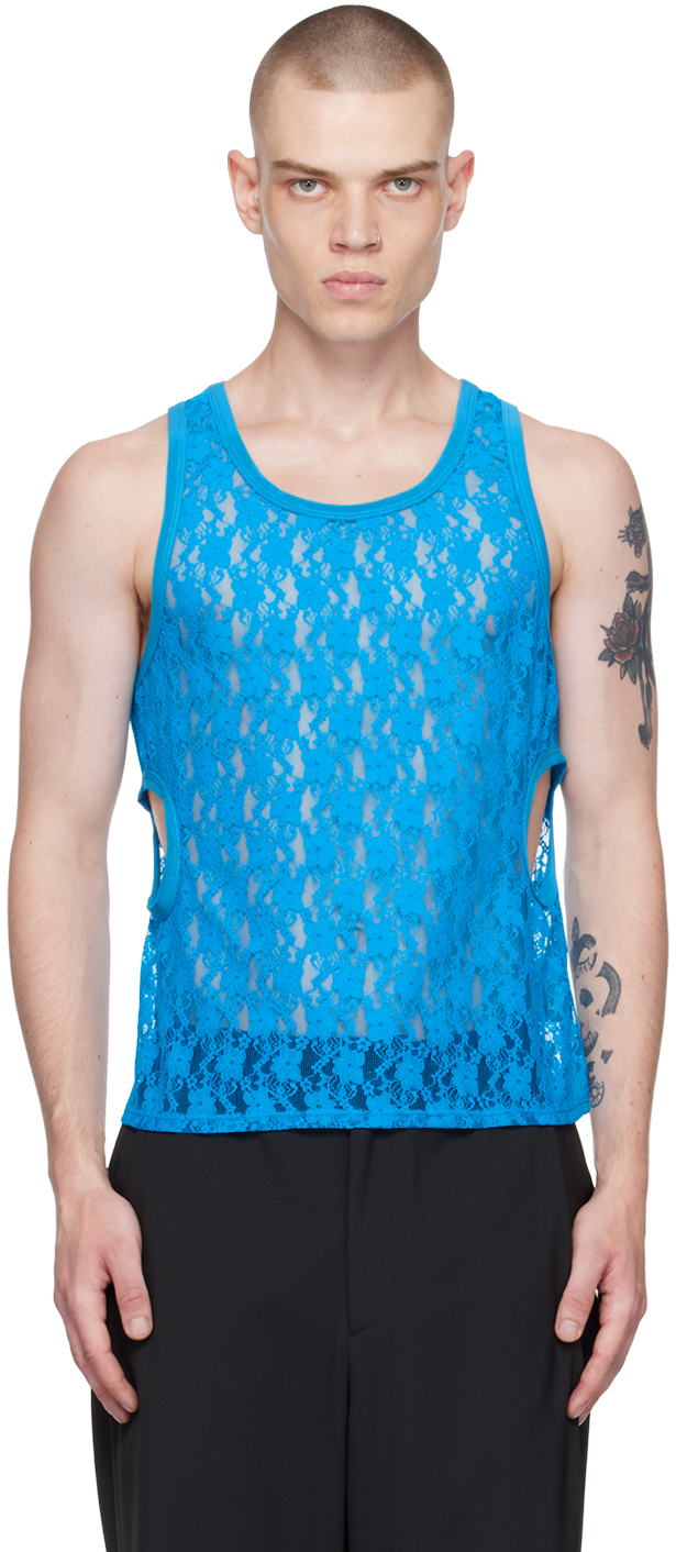 Maiden Name Blue David Tank Top In Electric Blue