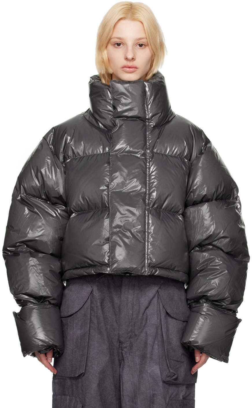 ENTIRE STUDIOS GRAY CROPPED PFD V2 DOWN JACKET