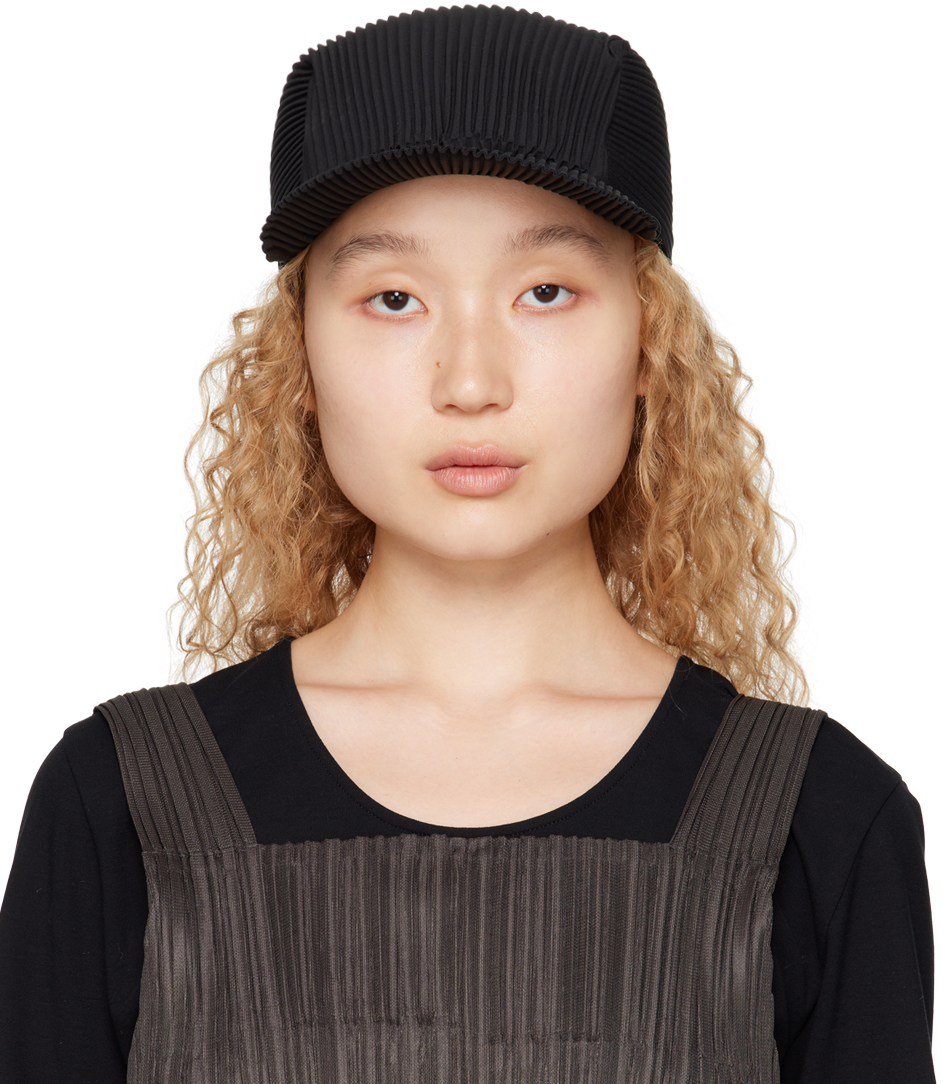 Black Pleats Cap by Pleats Please Issey Miyake on Sale