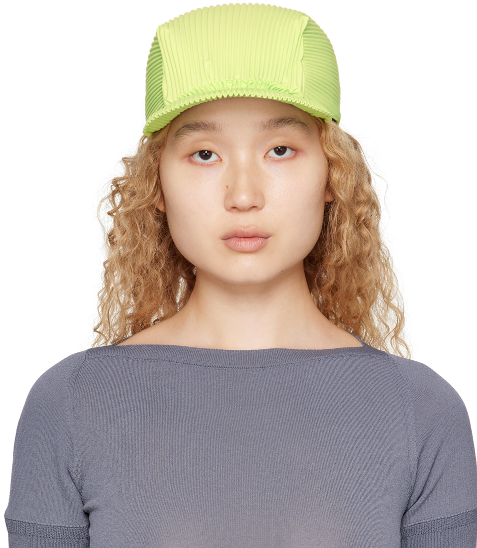 Issey Miyake Green Pleats Cap In 54 Lime Yellow