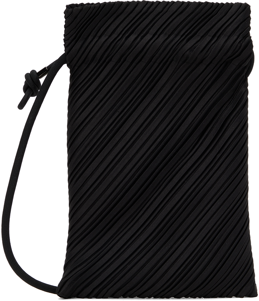 Issey Miyake Black Leather Like Pleats Pouch In 15 Black