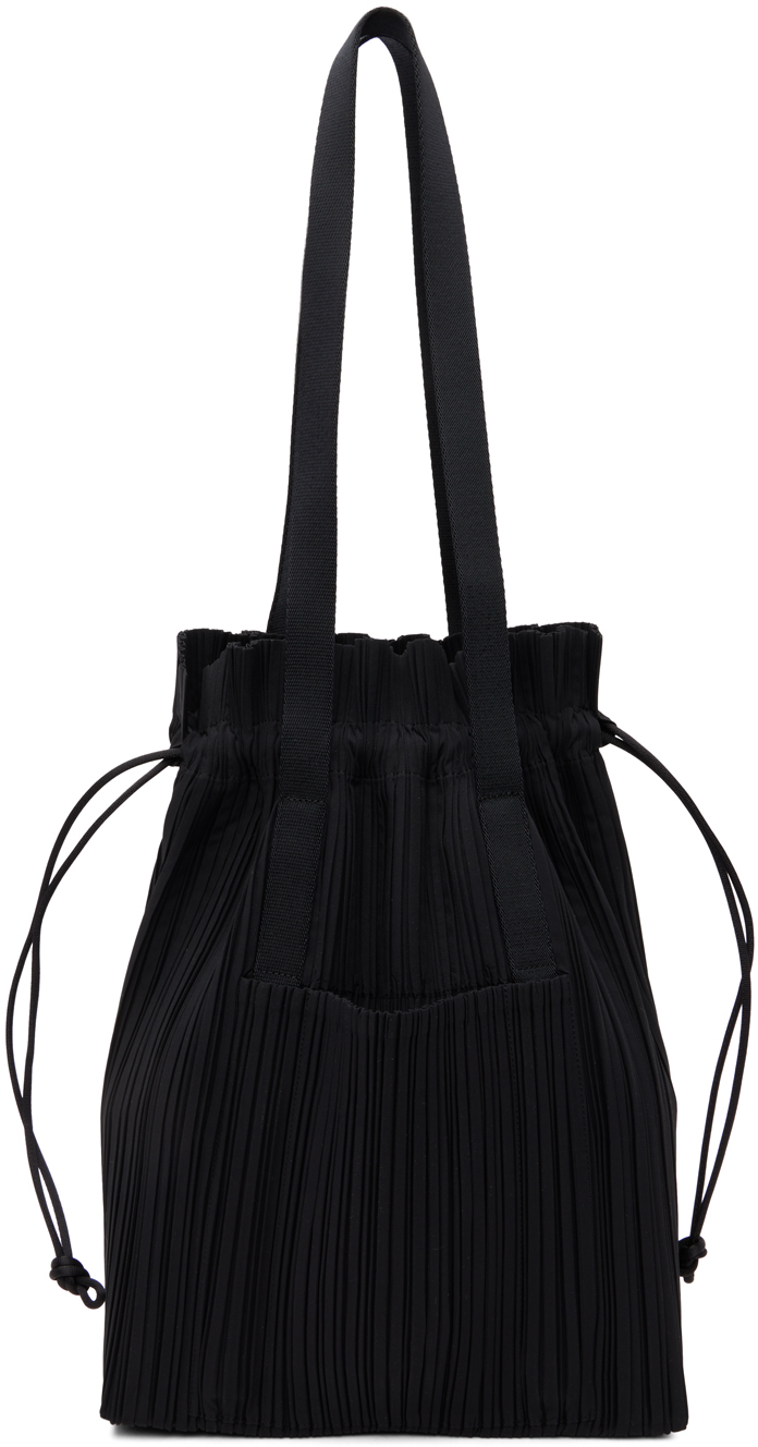 Black Drawstring Pleats Bag by Pleats Please Issey Miyake on Sale