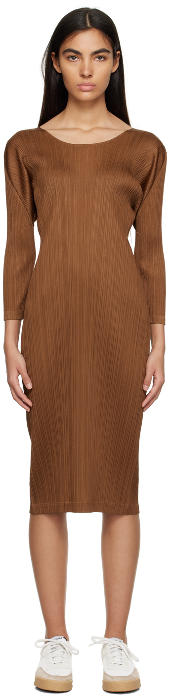 Issey Miyake Brown Monthly Colors February Midi Dress In 褐色