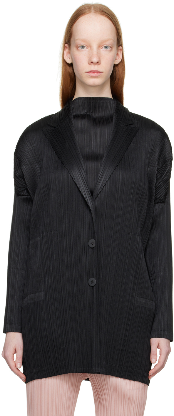 Black Forward 1 Coat by Pleats Please Issey Miyake on Sale