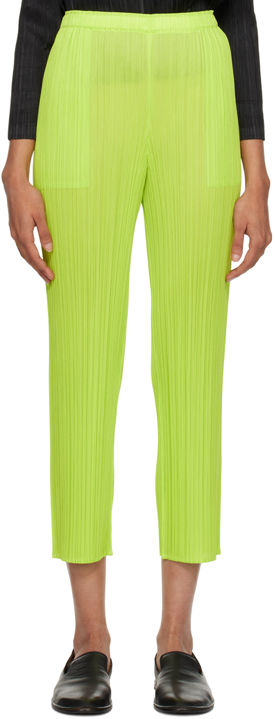 Issey Miyake Yellow Basics Trousers In Yellow Green