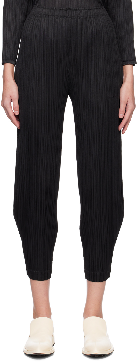 Black Oval Trousers by Pleats Please Issey Miyake on Sale