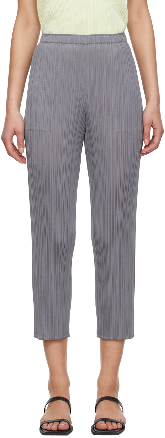 Gray Basics Trousers by Pleats Please Issey Miyake on Sale