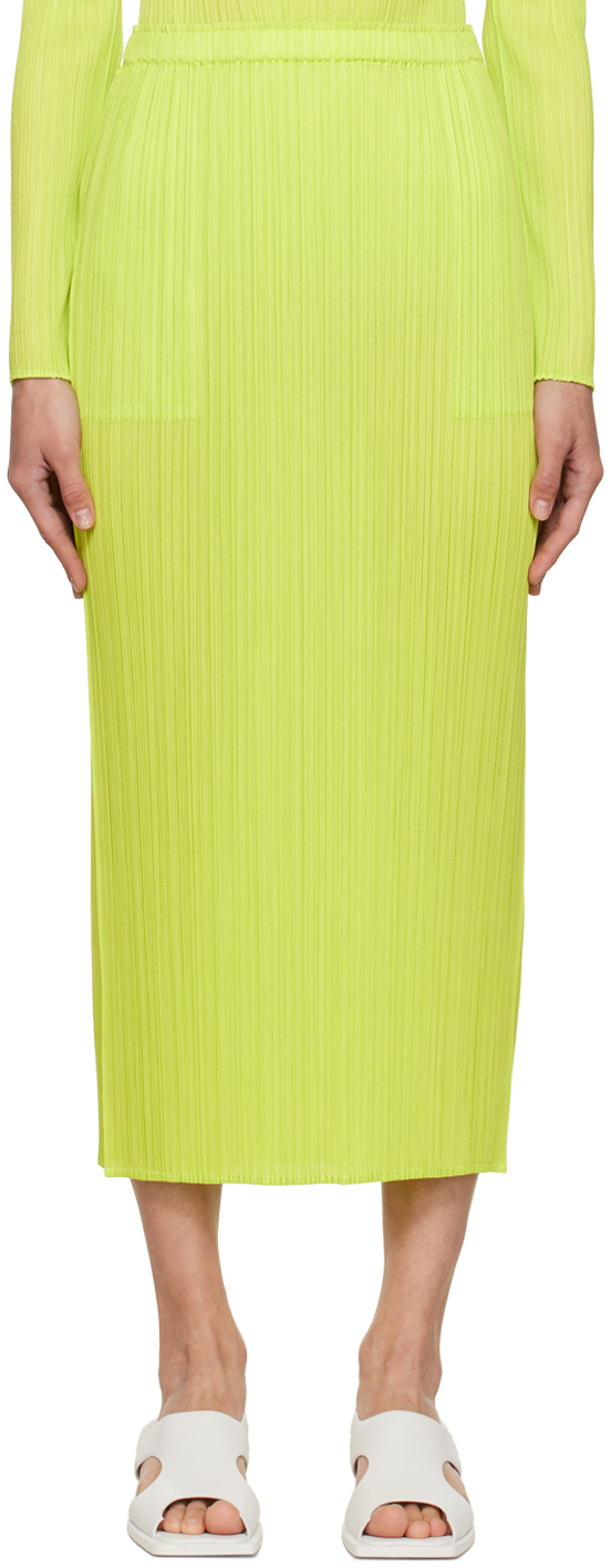Pleats Please Issey Miyake Green Basic Midi Skirt