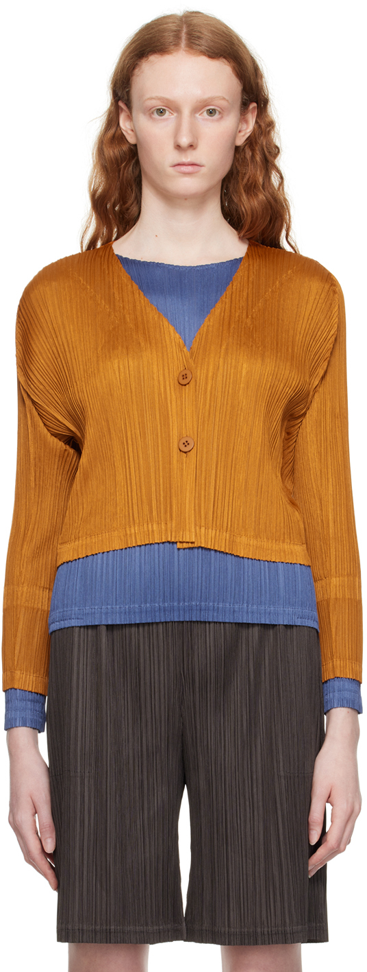 Pleats Please Issey Miyake: Orange Trunk Cardigan | SSENSE