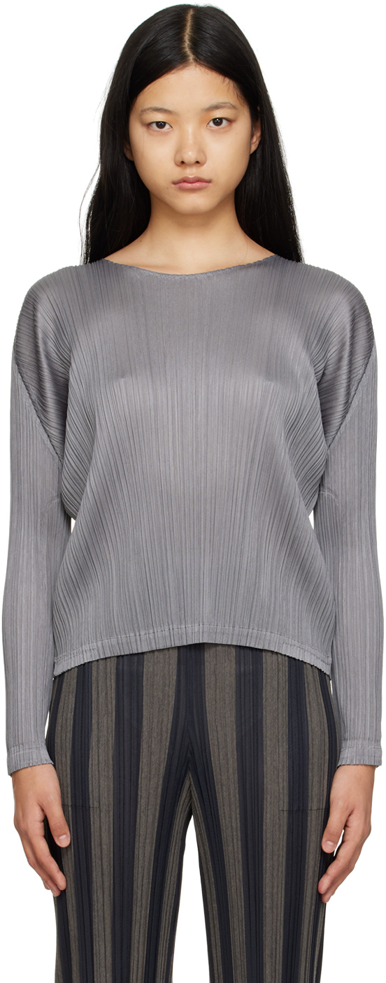Pleats Please Issey Miyake Gray Monthly Colors December Long Sleeve T-Shirt