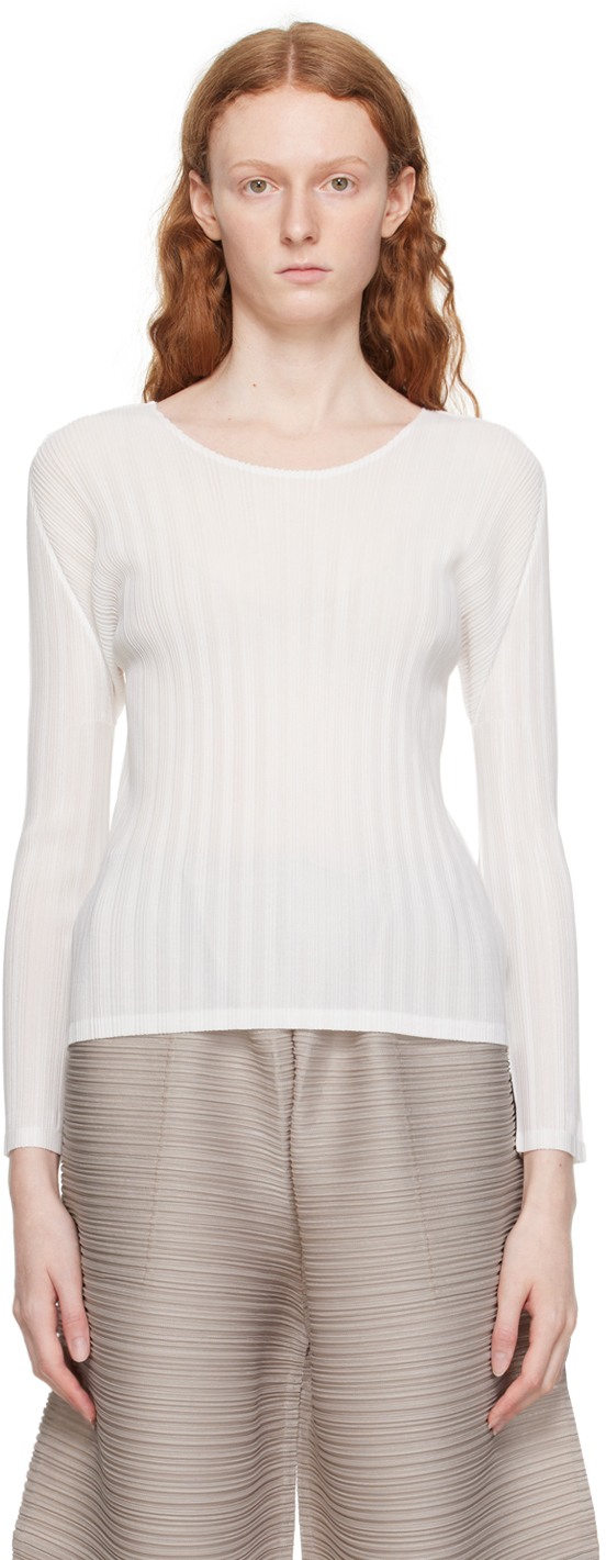 Pleats Please Issey Miyake: White Basics Long Sleeve T-Shirt | SSENSE