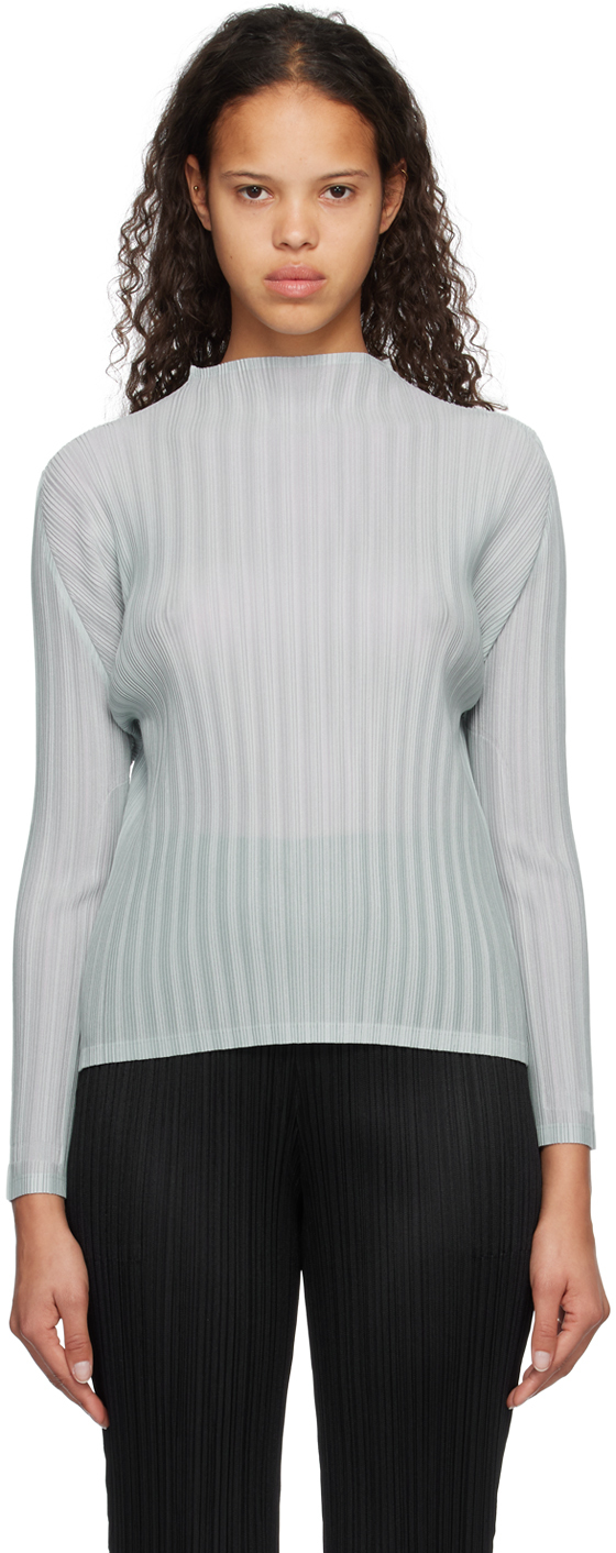 Issey Miyake Pleats Please Women Rib Pleats Top In 13 Blue Gray