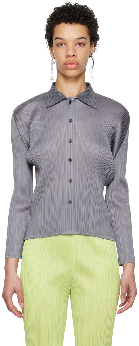 Gray Basics Shirt by Pleats Please Issey Miyake on Sale