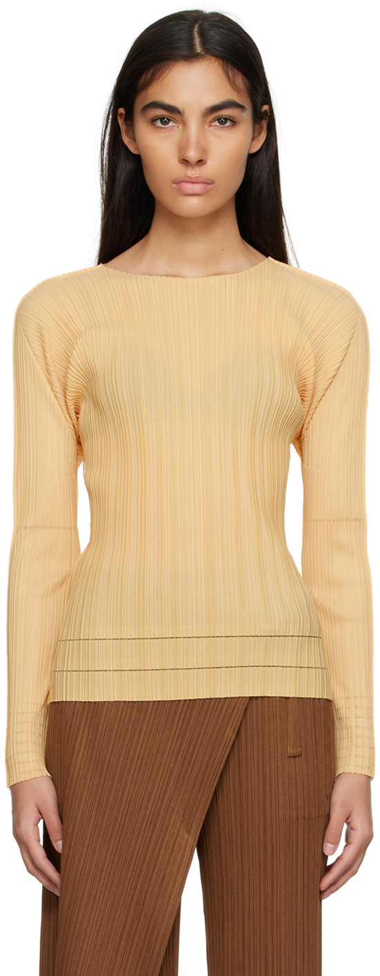 Pleats Please Issey Miyake Orange Soft Pleats Long Sleeve T-Shirt