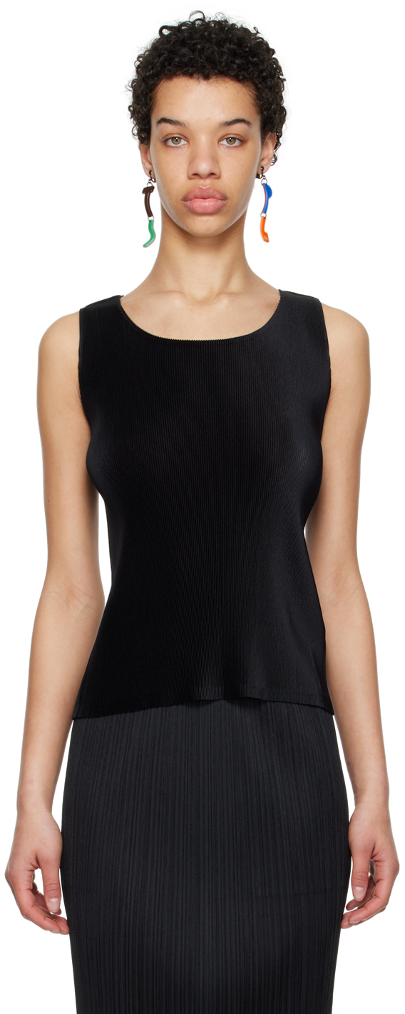 Pleats Please Issey Miyake: Black Mist Basics Tank Top | SSENSE