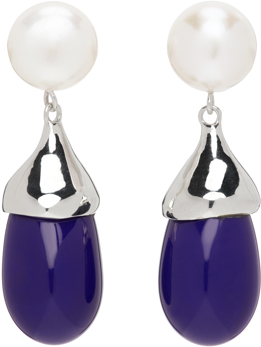 Sophie Buhai Ssense Exclusive Blue Audrey Earrings In Silver/azul Drop/whi