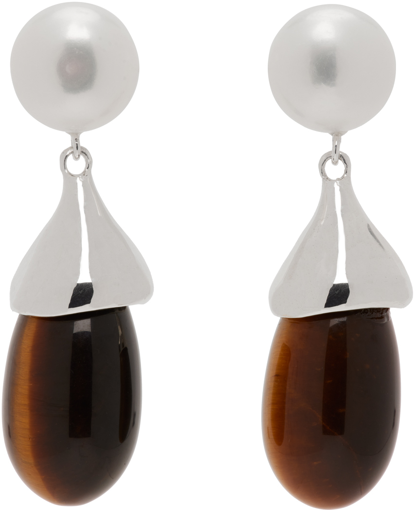 Sophie Buhai Brown & Black Tiger's Eye Audrey Earrings In Sterling Silver, Tig