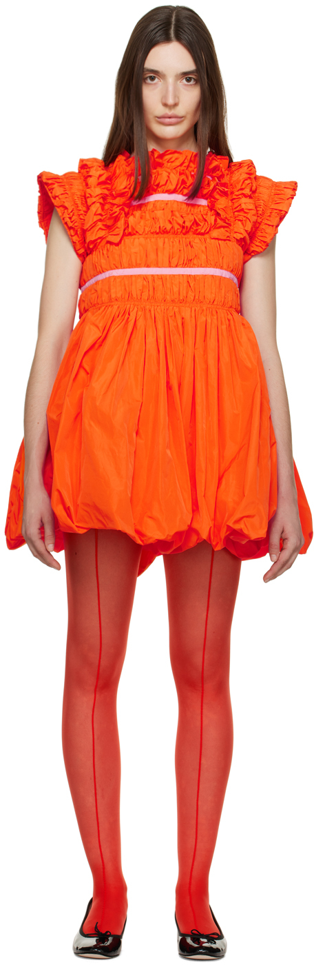Molly Goddard Stella Gathered Taffeta Mini Dress In Orange