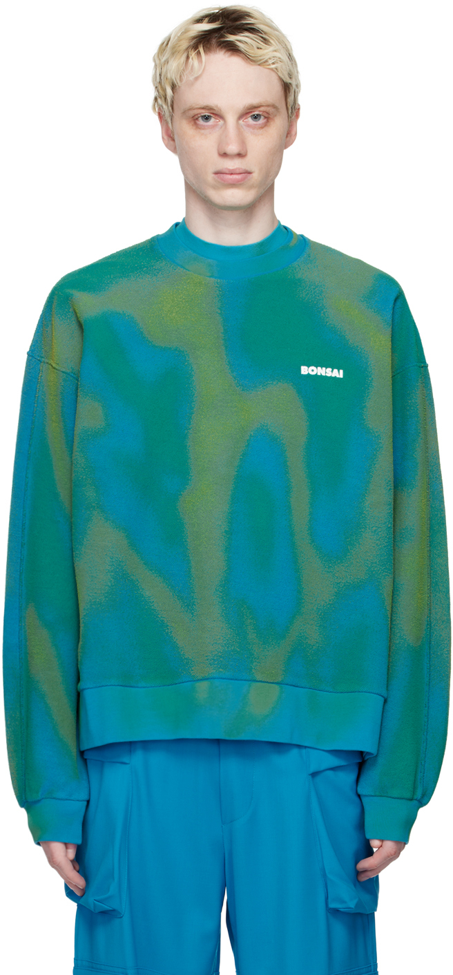Shop Bonsai Blue & Green Dyed Sweatshirt In Spray 2