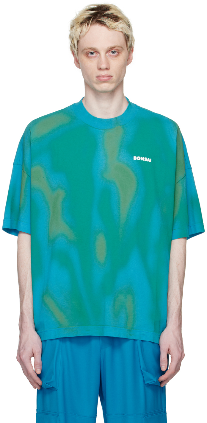 Shop Bonsai Blue & Green Tie-dye T-shirt In Spray 2