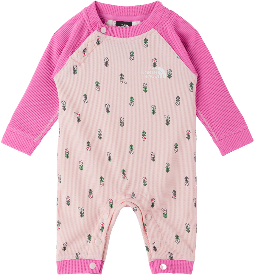 The North Face Baby Pink Base Layer Jumpsuit In Purdy Pink Joy Flora
