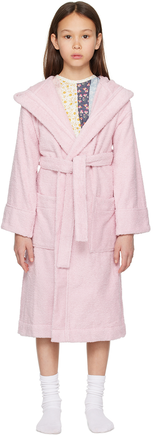 Tekla Kids Pink Hooded Bathrobe In Stella Pink
