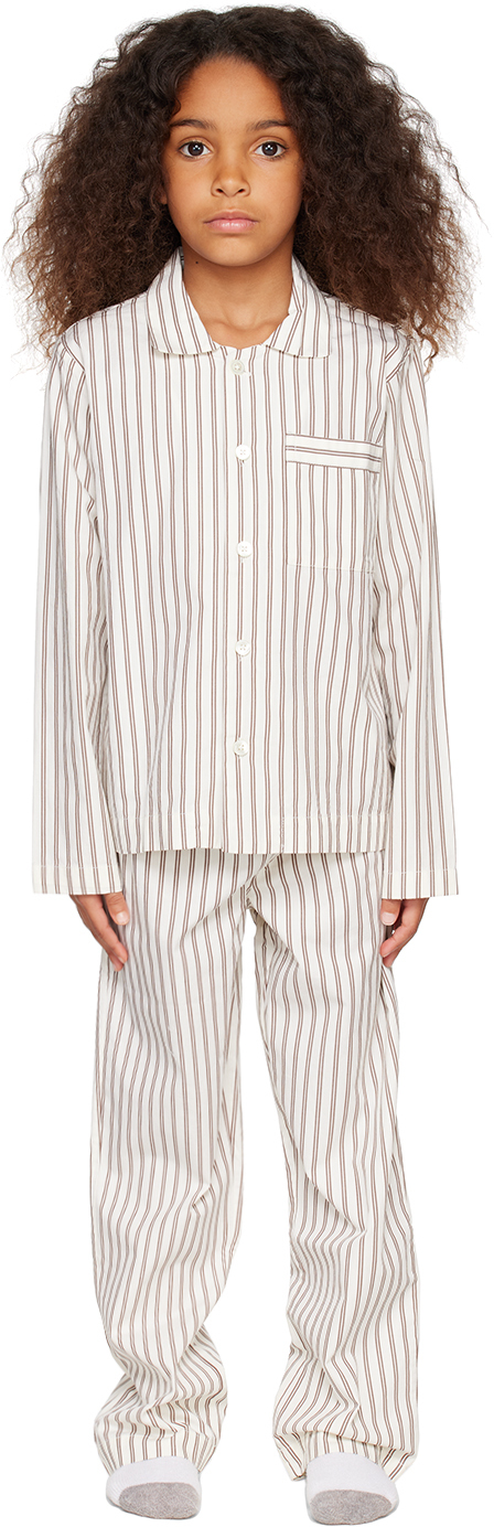 Tekla Kids Beige Pyjama Set In Hopper Stripes