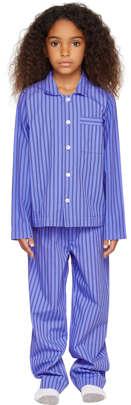 Tekla Kids Blue Pyjama Set In Boro Stripes