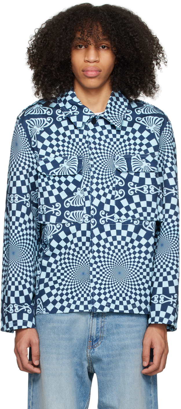 Shop Bluemarble Blue Folk Checkerboard Jacket