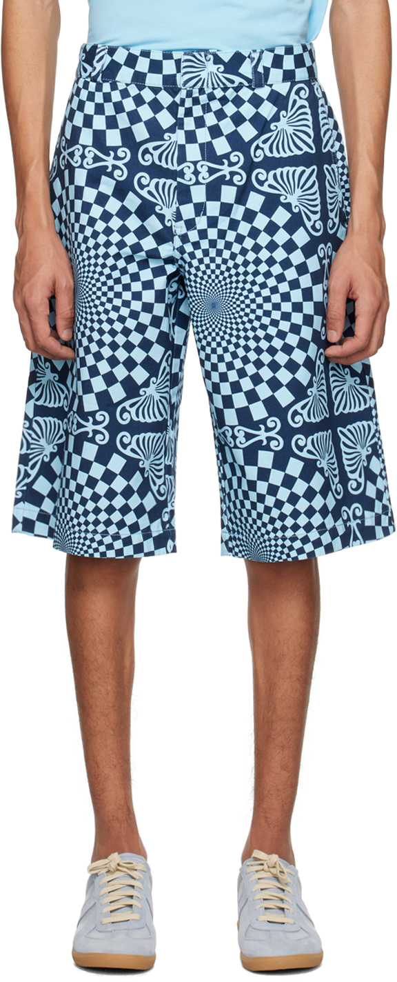 Shop Bluemarble Blue Folk Checkerboard Shorts