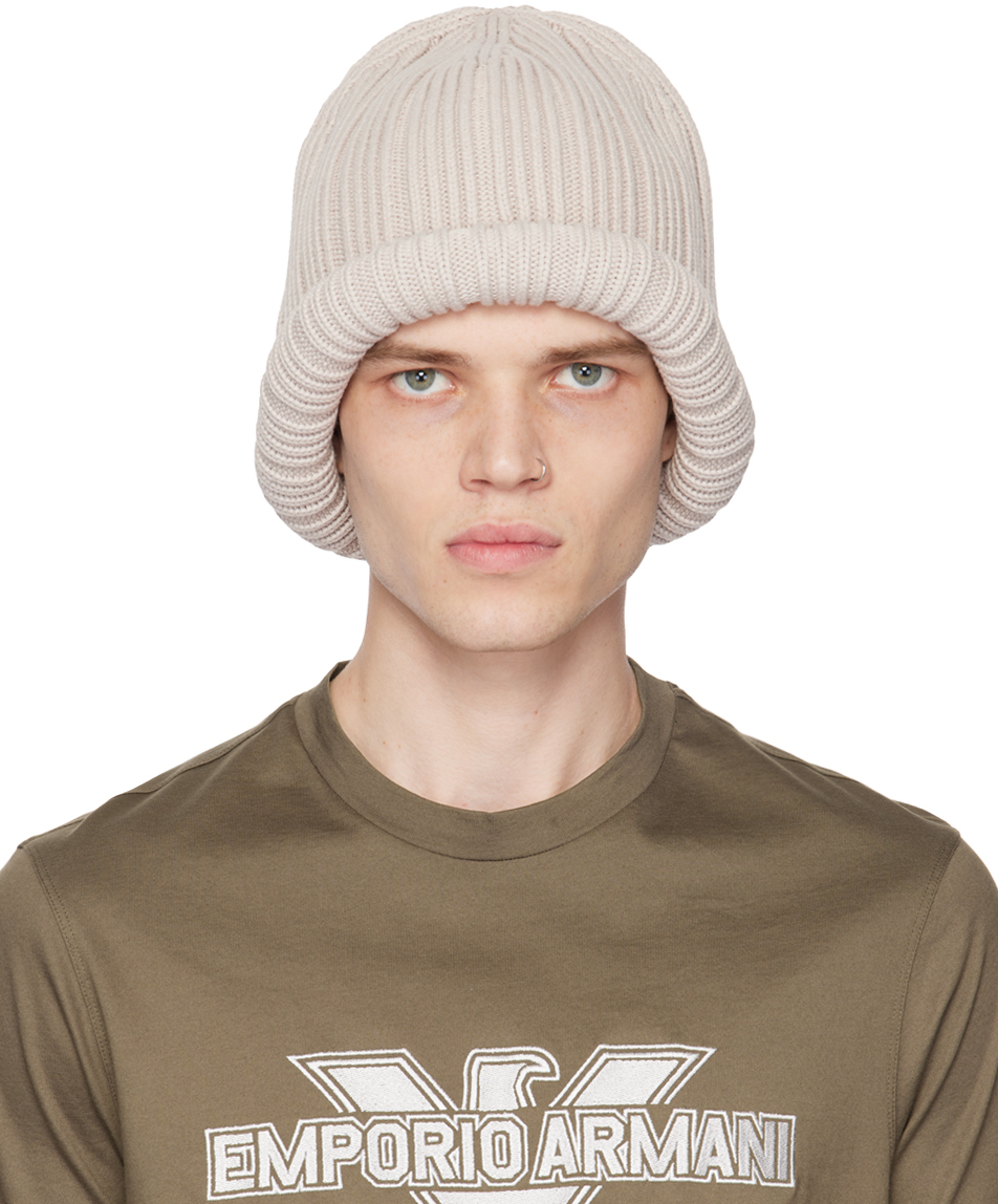 Emporio Armani Sustainable Collection Organic-cotton Ribbed Beanie With Turned-up Brim In Beige
