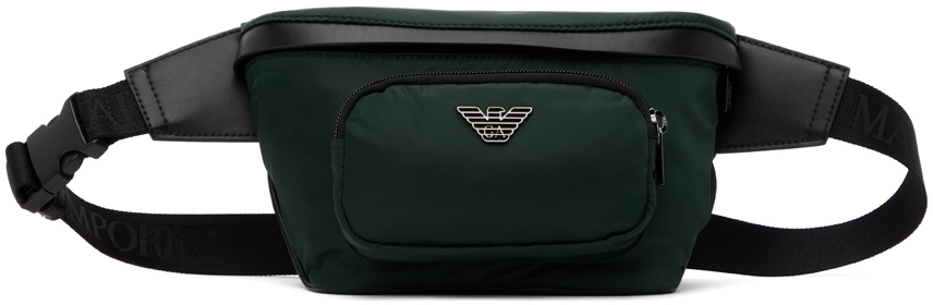 Emporio Armani Logo-plaque Branded-strap Shell Belt Bag In Green Scarab - Scara