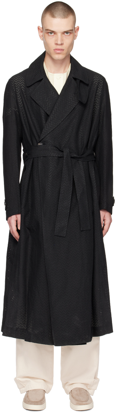 Emporio Armani Black Perforated Coat In Nero