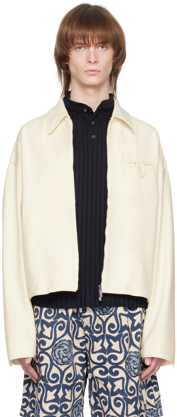 Emporio Armani Off-white Embroidered Jacket In Bianco Panna