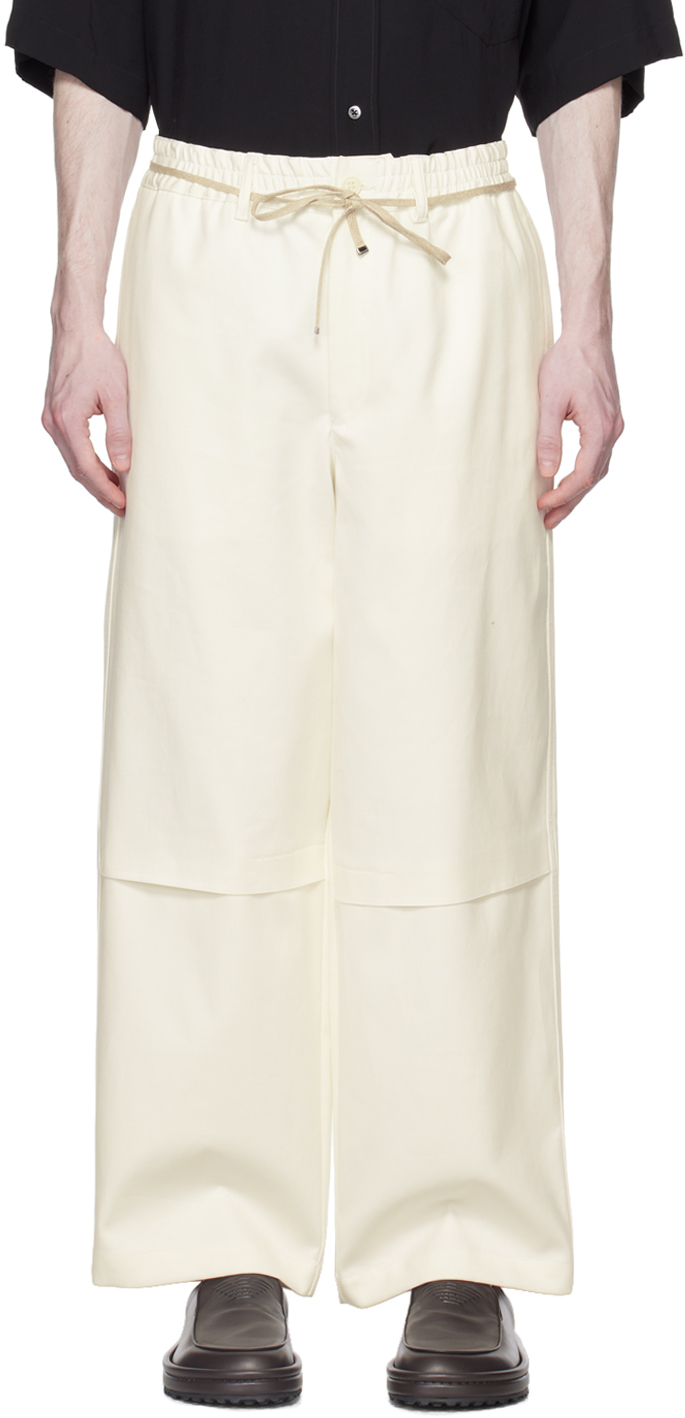 Emporio Armani White Double Trousers In Bianco Panna