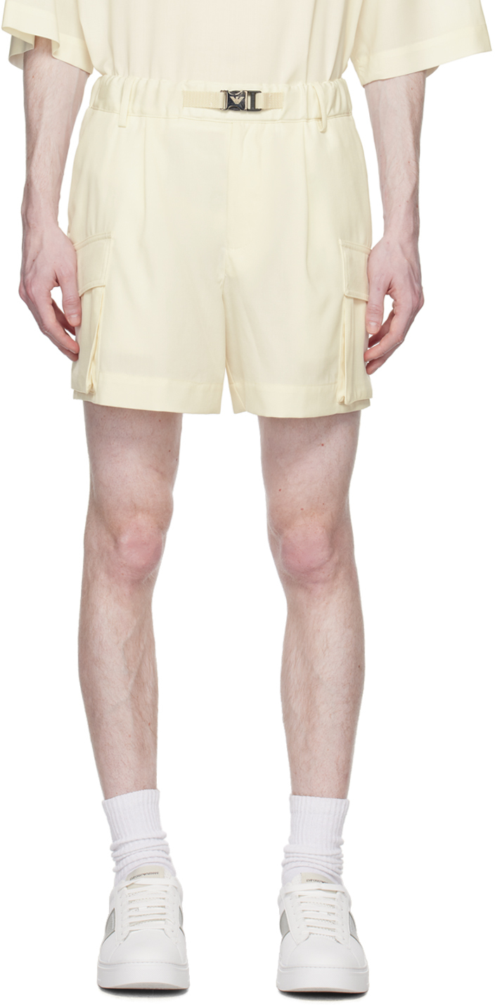 Emporio Armani Off-white Press-release Shorts In Bianco Panna