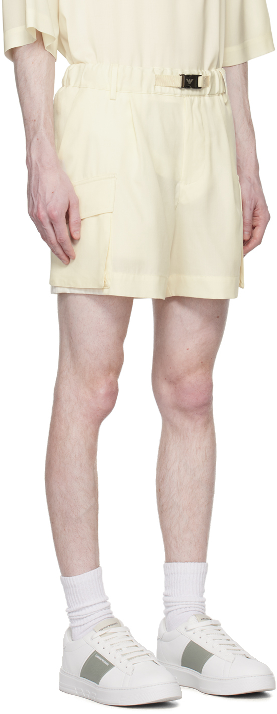 Emporio Armani Off-white Press-release Shorts In Bianco Panna