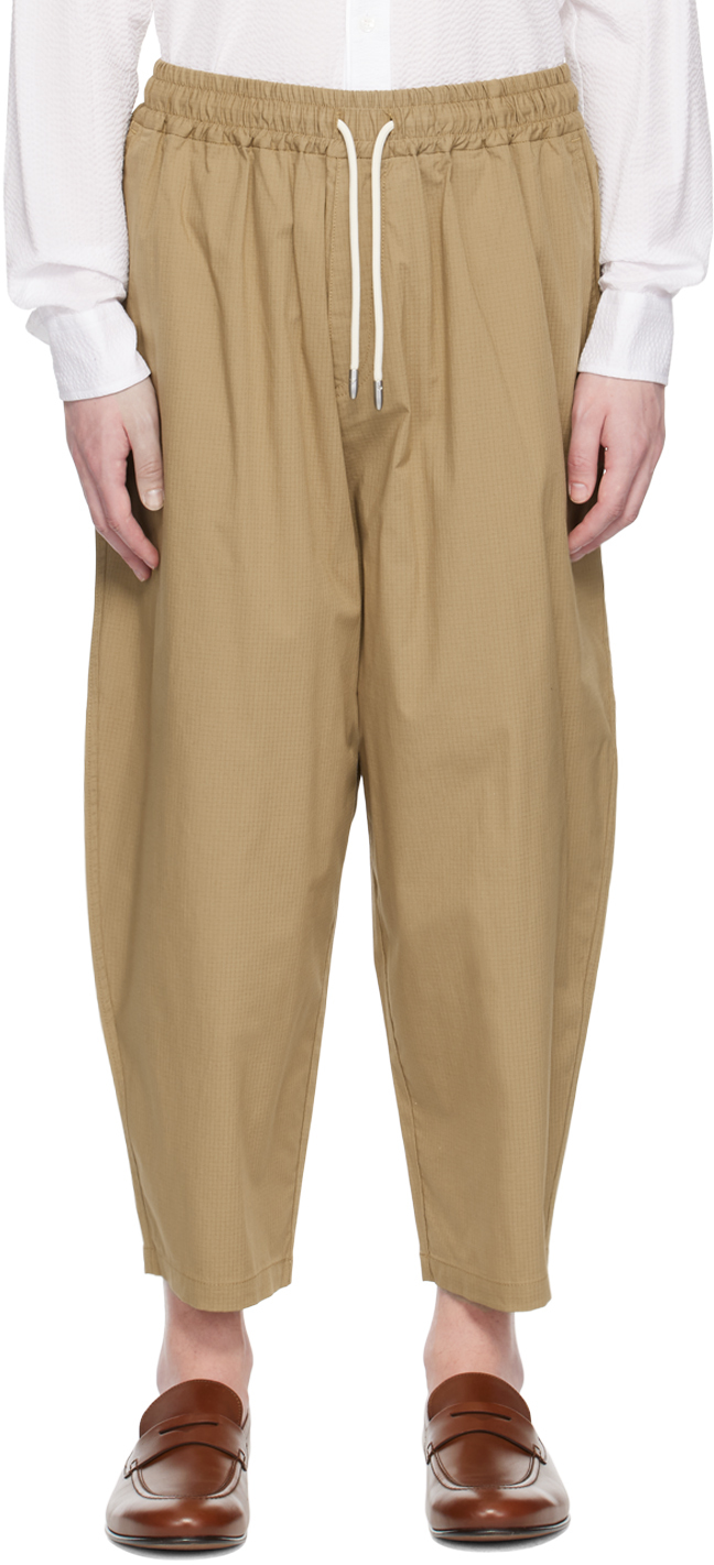 Emporio Armani Wide-leg Cotton Trousers In Neutrals