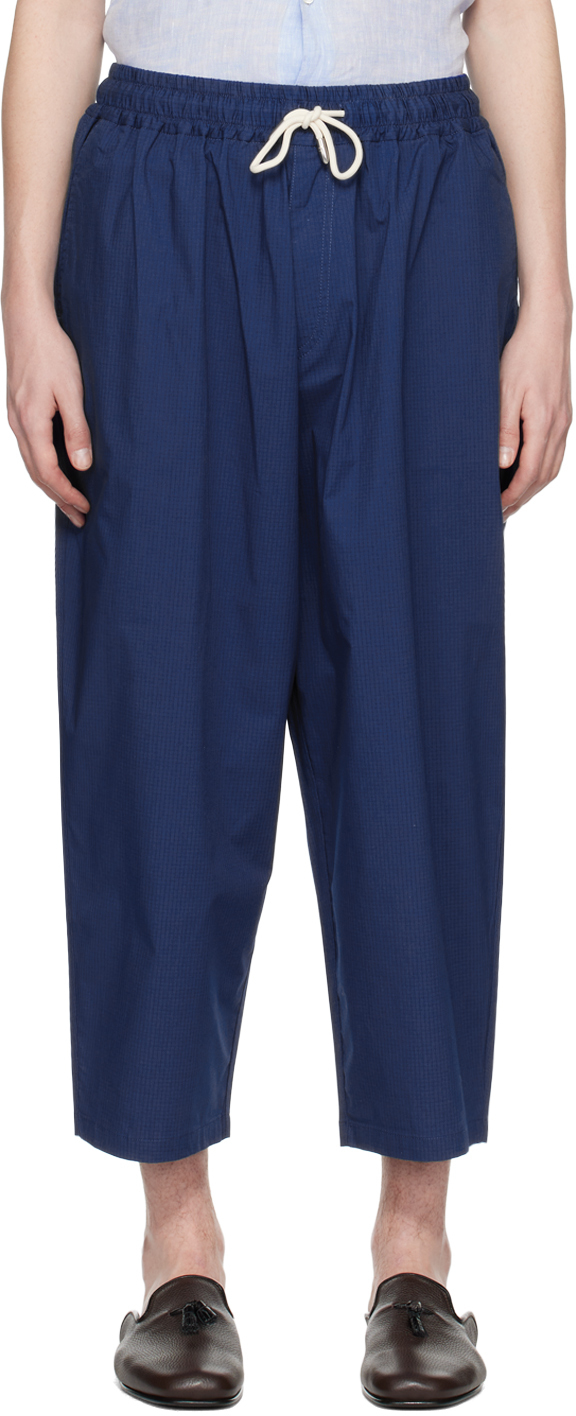 Emporio Armani Blue Drawstring Trousers In Oceano