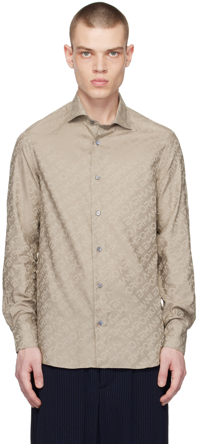 Shop Emporio Armani Taupe All-over Shirt In Incenso/letter
