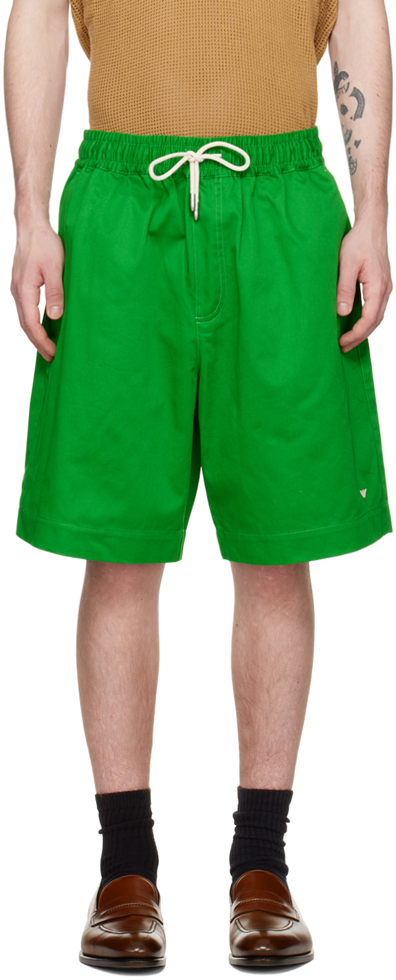 Emporio Armani Green Oversized Shorts In Verde Albero