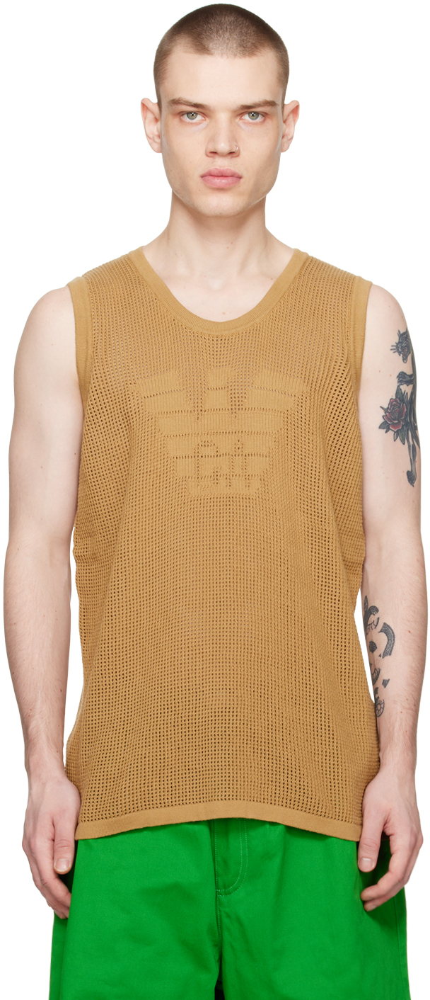 Emporio Armani Sustainable Collection Oversized Tank Top Made From A Recycled-yarn Knitted Mesh In Tobacco