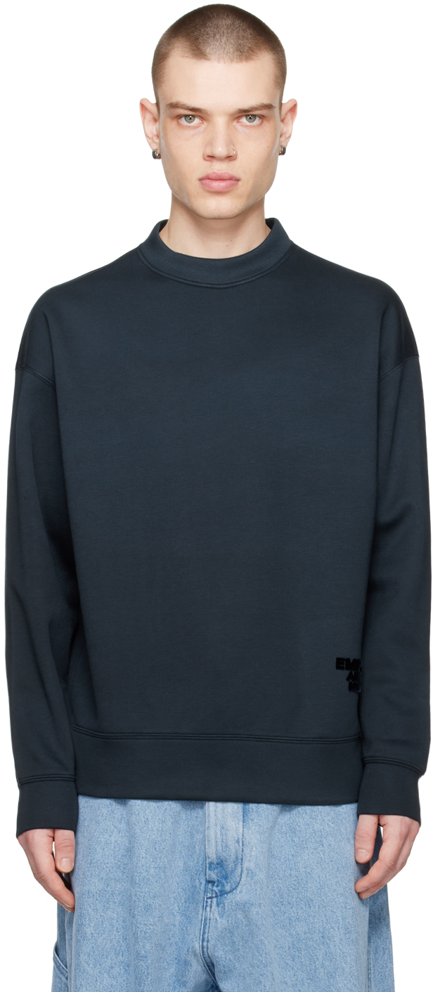 Emporio Armani Navy Flocked Sweatshirt In Blu Navy