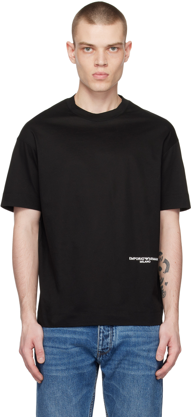 Emporio Armani Black Printed T-shirt In Nero
