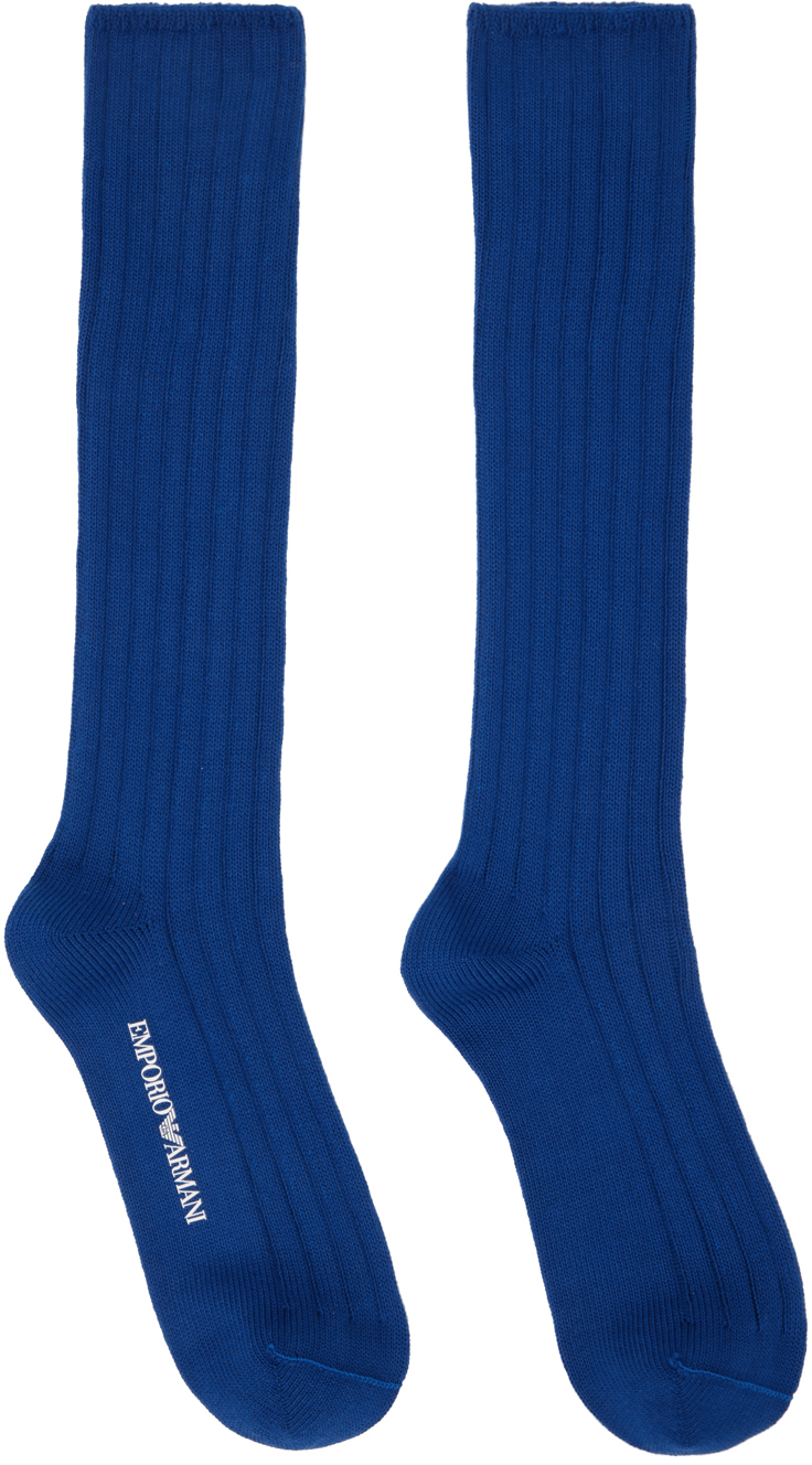 Emporio Armani Blue Long Socks In Blu - Blue