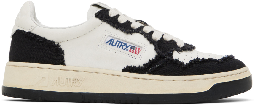 Autry Sneakers In Black And White Leather And Canvas In Canvas/bi Black