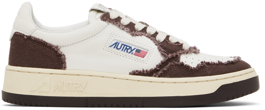 Autry White & Brown Medalist Low Sneakers In Canvas/bi Brown